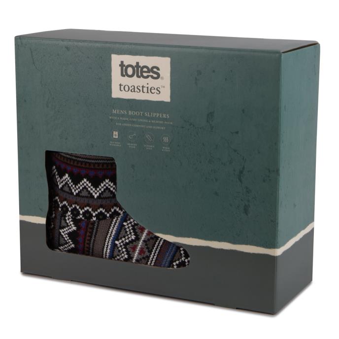 totes toasties® Mens Fair Isle Boot Slippers Multi Extra Image 1